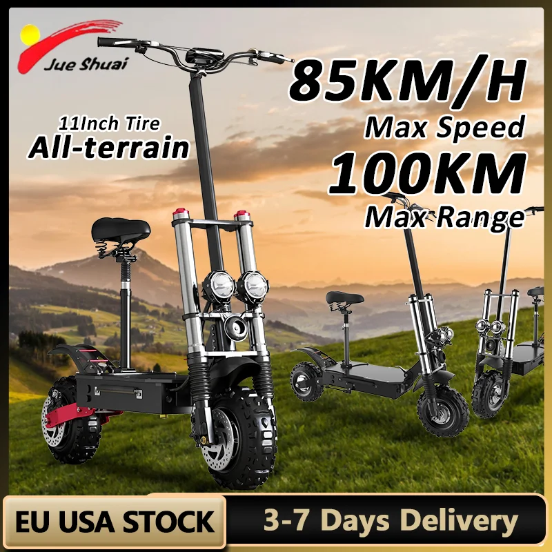 72V 20/26/30AH Li-Battery Folding Scooter Electric 100KM Max Range E Scooter 85KM/H Max Speed Trottinettes électriques 11'' Tire