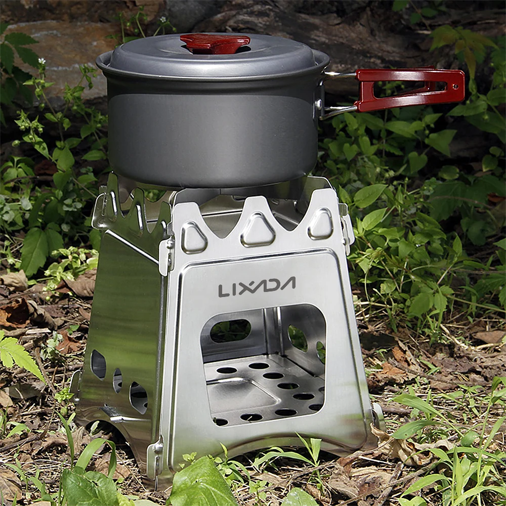 Lixada Camping Stove Compact Folding Titanium/Stainless Steel Wood Stove for Outdoor Camping Hiking Cooking Picnic