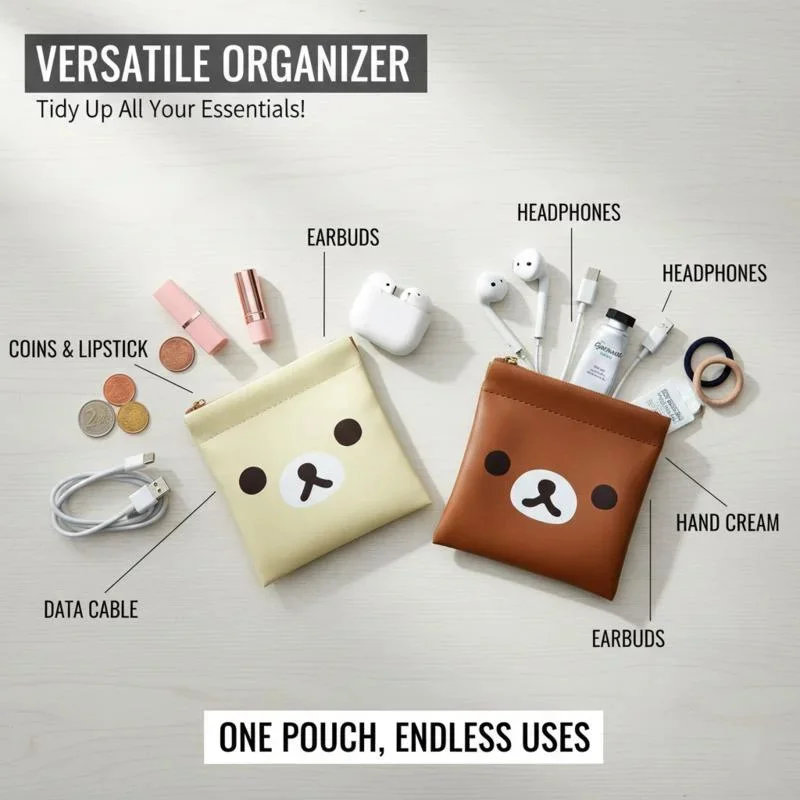 

Cute Rilakkuma Auto Closing Coin Purse Portable Storage Bag For Earphone Data Cable Travel Daily Organizer Women Girls Fans Gift
