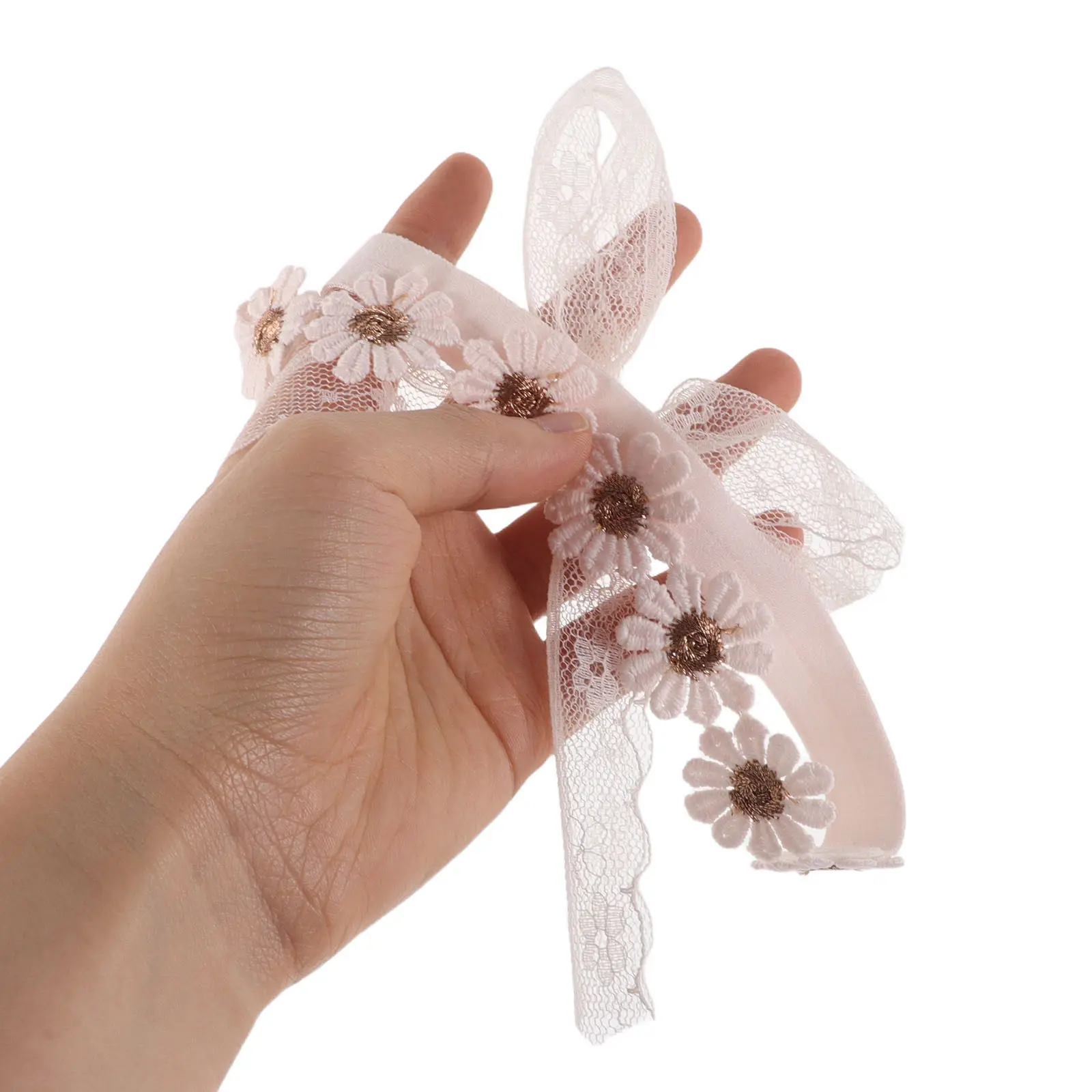 

Мягкая кружевная повязка на голову с бантом и цветами ромашки, эластичная повязка для волос для девочек, удобные цветочные аксессуары для волос для новорожденных и малышей, для вечеринок