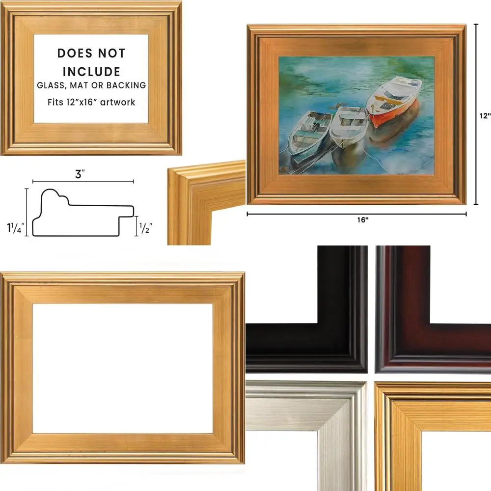 

12x16 Plein Air Frame, Hand-Gilded Gold, 3 Wide Molding, Half-Inch Rabbet, Open Back, No Glazing, Museum-Grade, Suitable for Art