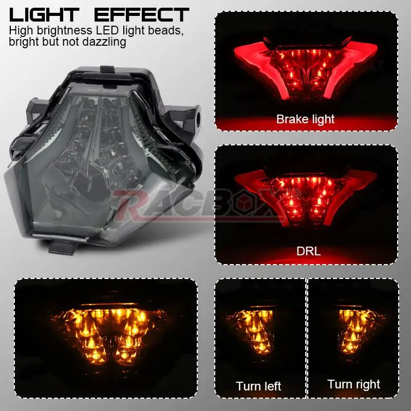 12V Motorcycle LED Tail Light For Yamaha MT07 FZ07 MT03 R3 R25 MT25 Rear Light Turn Signal Stop Lamp Red Yellow Lamp Accessories