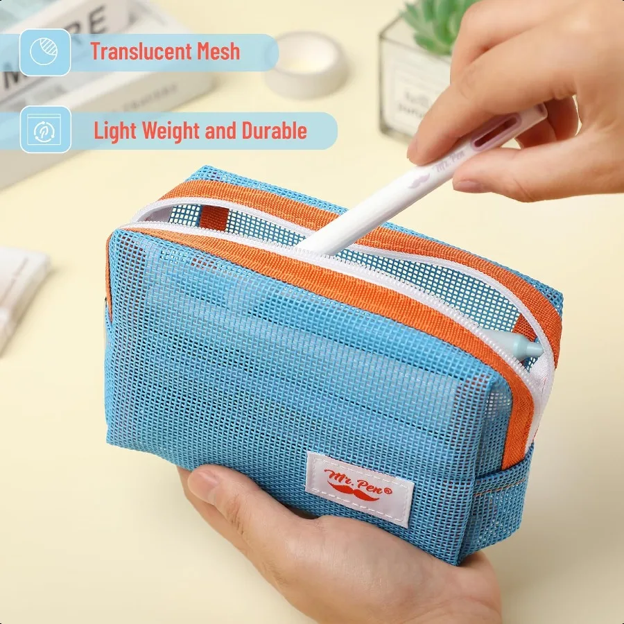 氏 ペンメッシュペンケース ブルーメッシュジッパーポーチバッグ ジッパーポーチ付き 整理用 コスメティックバッグ 財布ポーチ