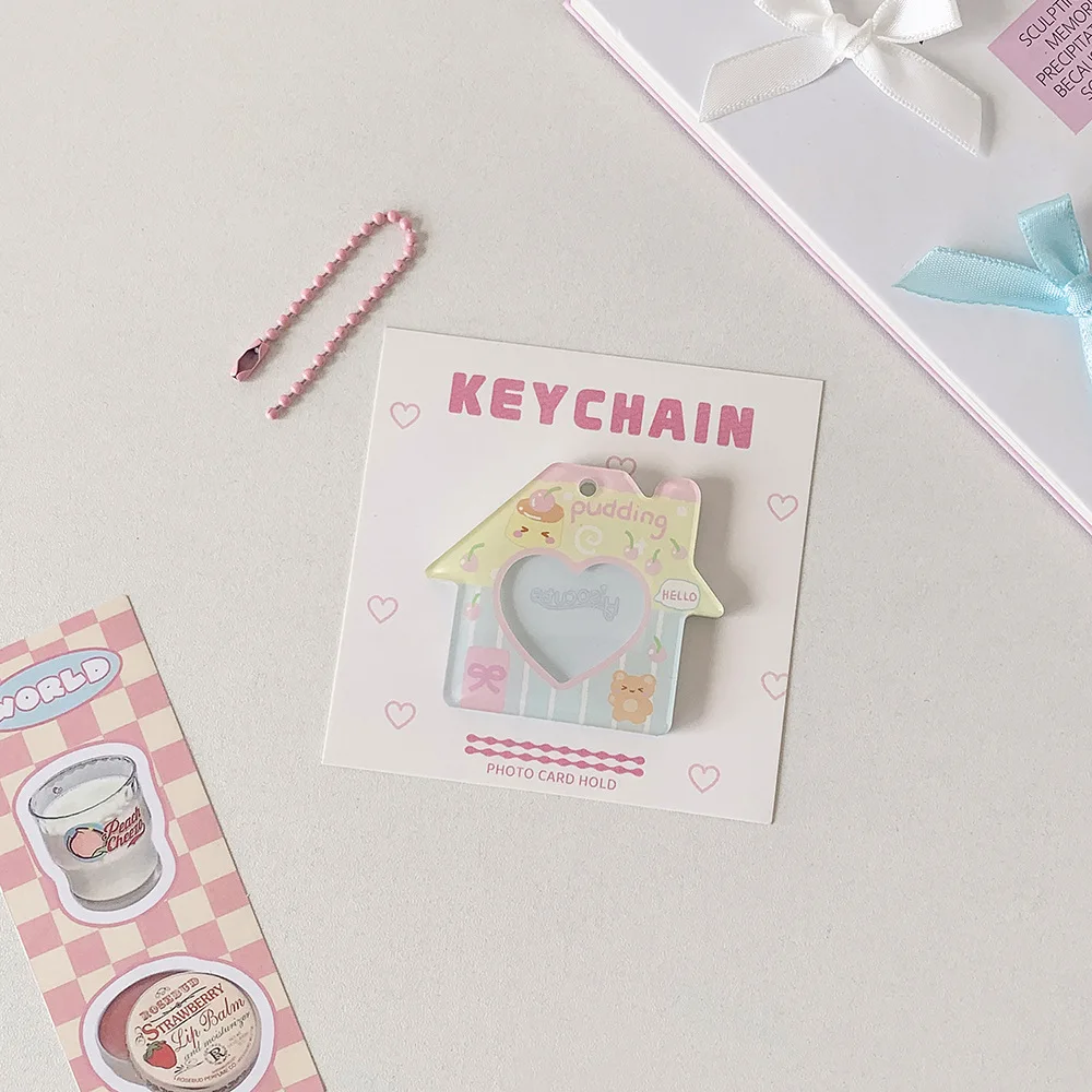 LLavero de fotos de dibujos animados de 1 pulgada, marco de fotos DIY, llaveros, Mini álbum de fotos, colgantes para casa, funda para tarjeta pequeña