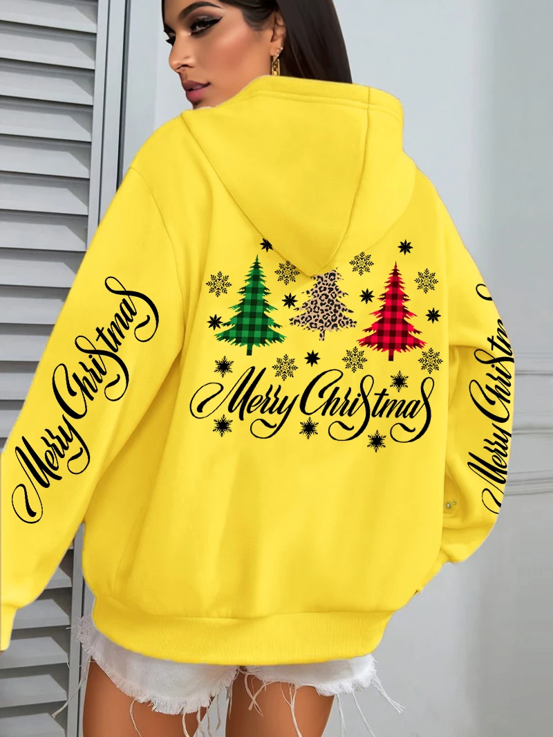 Joyeux noël Plaid arbres imprimer femmes à capuche automne polaire sweats à capuche Hip Hop ample Streetwear femme décontracté tout-Match à capuche