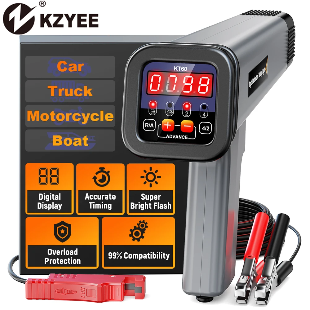 

KZYEE KT60 Автоматический цифровой таймер 2 и 4 тактный 12 В зажигание бензинового двигателя индуктивная стробоскопическая лампа детектор таймера инструмент для тестирования света