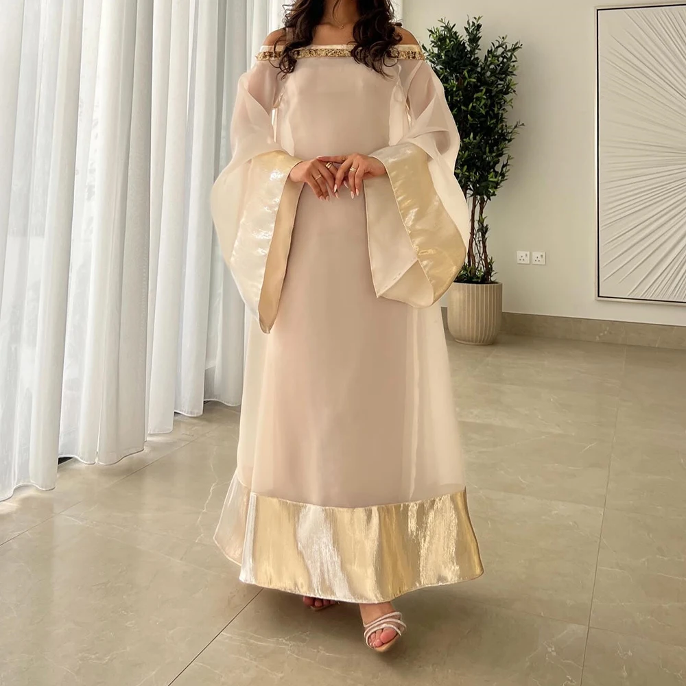 

Formal Off the Shoulder Chiffon Evening Dresses Fashion Straight Ankle Length Square Neck Long Sleeves فساتين سهره نسائيه فخمة