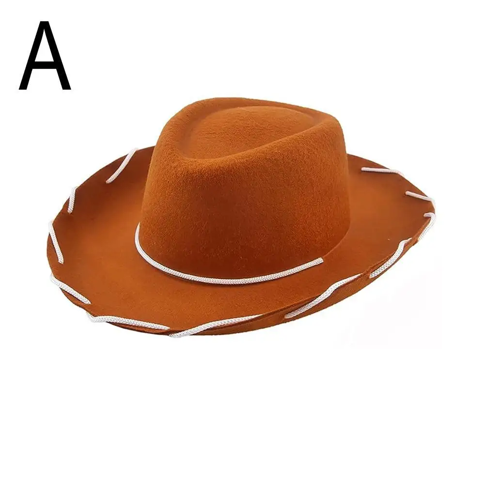 Dziecięcy brązowy czerwony filcowy kowbojski kapelusz Woody z regulowanym zachodnim kowbojskim kapeluszem z dużym rondem