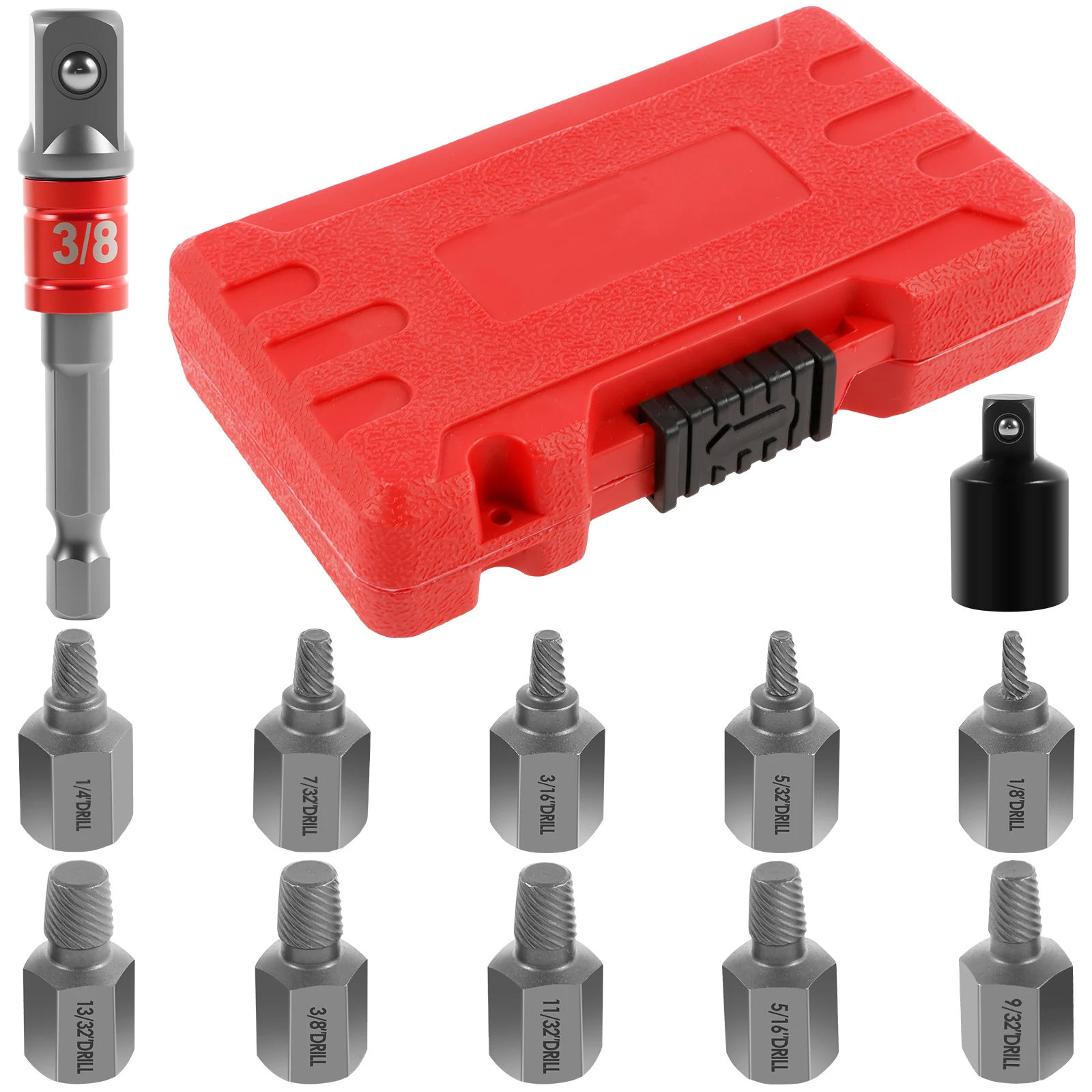 

12Pcs Screw Extractor Set Steel Easy Out Damaged Screw Remover Tool Kit with 3/8inch Hex Adapter Bolts Extractor Kit for Bolts