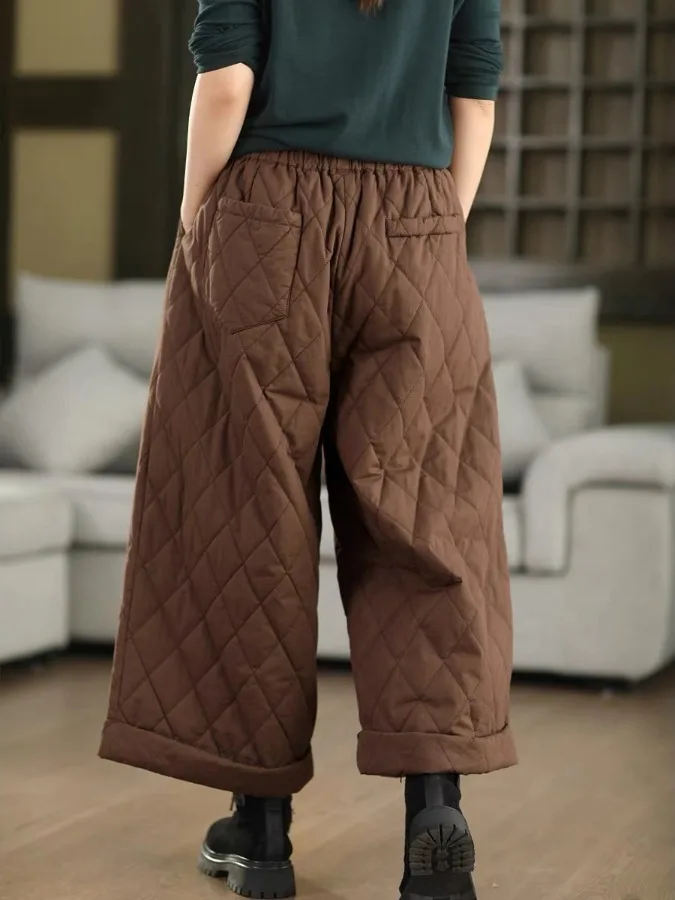 الرجعية القطن واسعة الساق السراويل النسائية الفنية عارضة عالية الخصر الماس نمط فضفاض صالح مستقيم أنبوب السراويل للسيدات