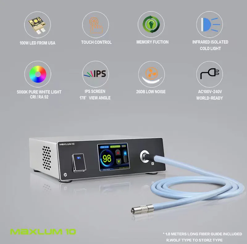 Medical 100W LED Light Source 1.8m Optical Fiber Cable Endoscopy Surgery Surgical Cold Light Source Veterinary Laparoscopic