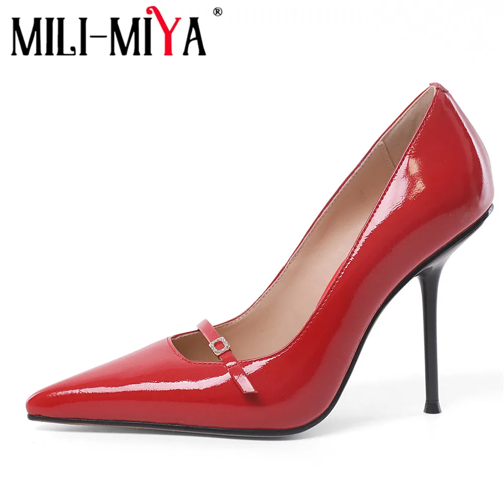 

MILI-MIYA Sexy Super High Thin Heels Wedding Shoes Women Full Genuine Leather Pumps Pointed Toe Slip On Dress Party Shoes Handma