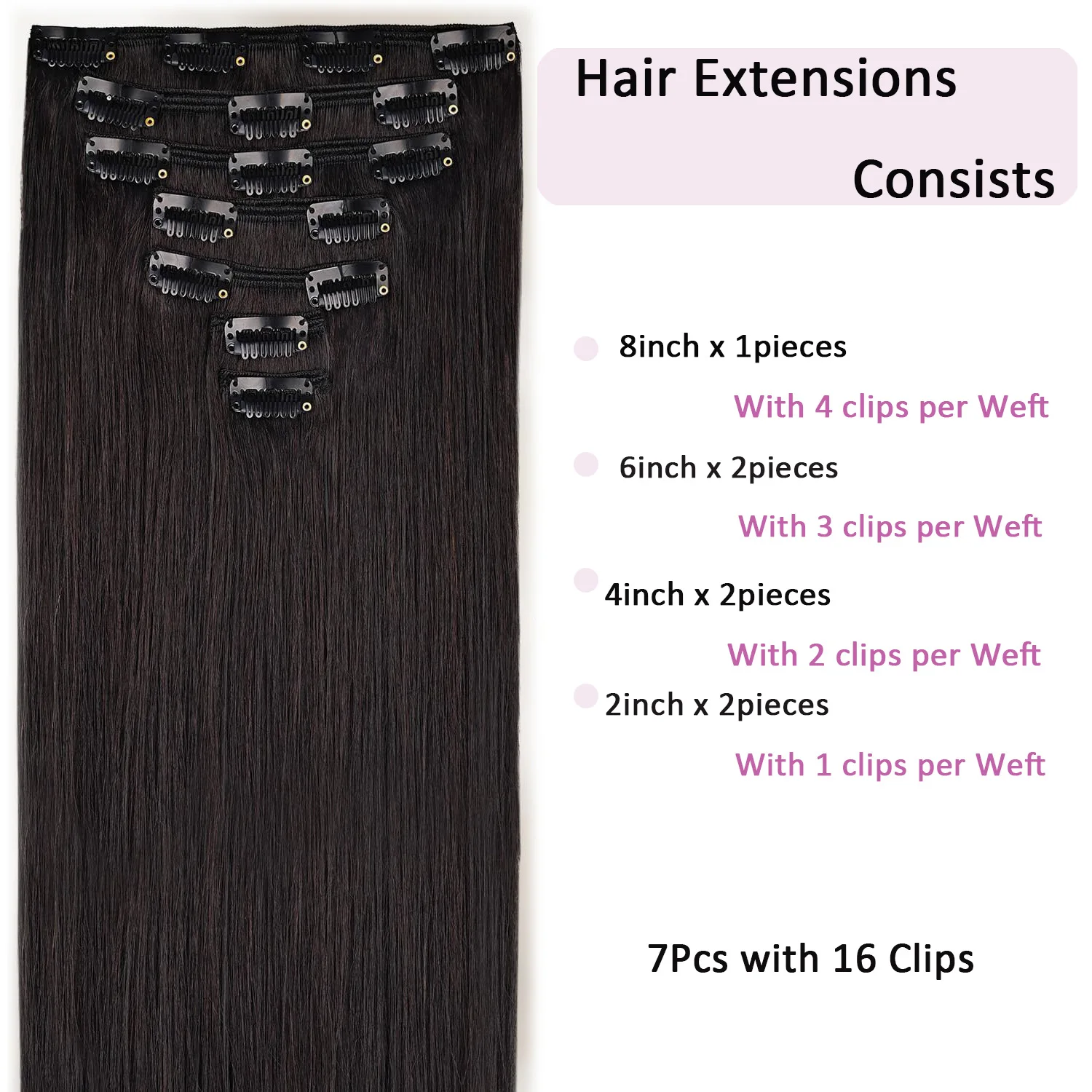 Grampo em extensões de cabelo cabelo sintético, 20 polegadas 142g, grampo de cabelo humano reto natural em extensões para mulher negra