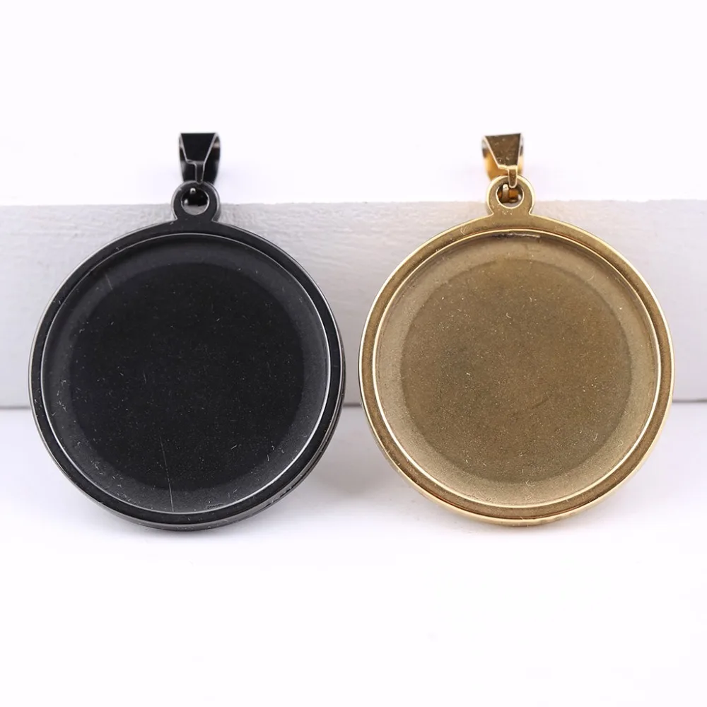Onwear 10 pz 25mm placcato oro nero in acciaio inox Cabochon vassoi fai da te lunetta ciondolo impostazioni di Base per collana creazione di gioielli