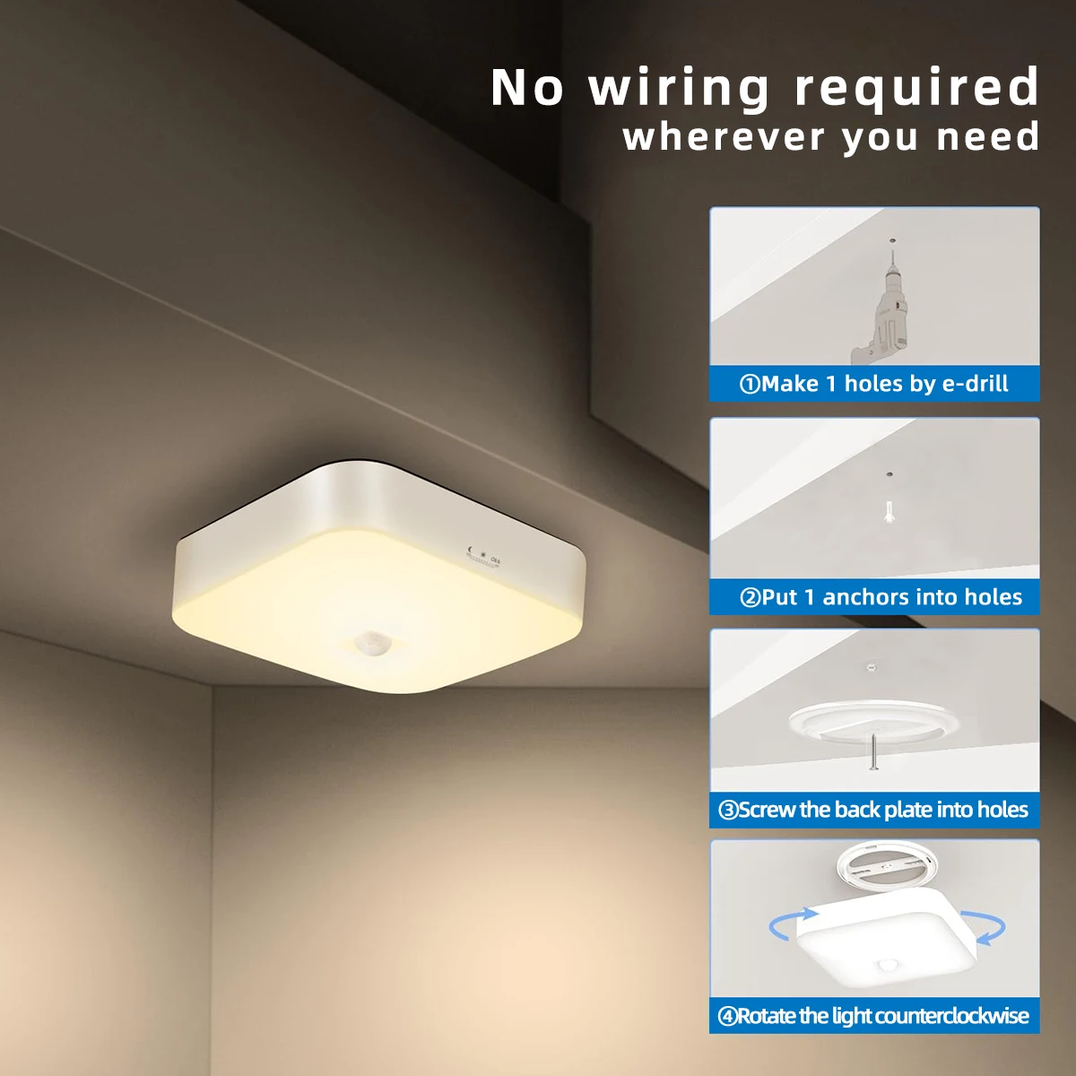 LED Ceiling Lights Motion Sensor Portable installation Rechargeable Square Night Light For Living Room Bedroom Corridor Lighting