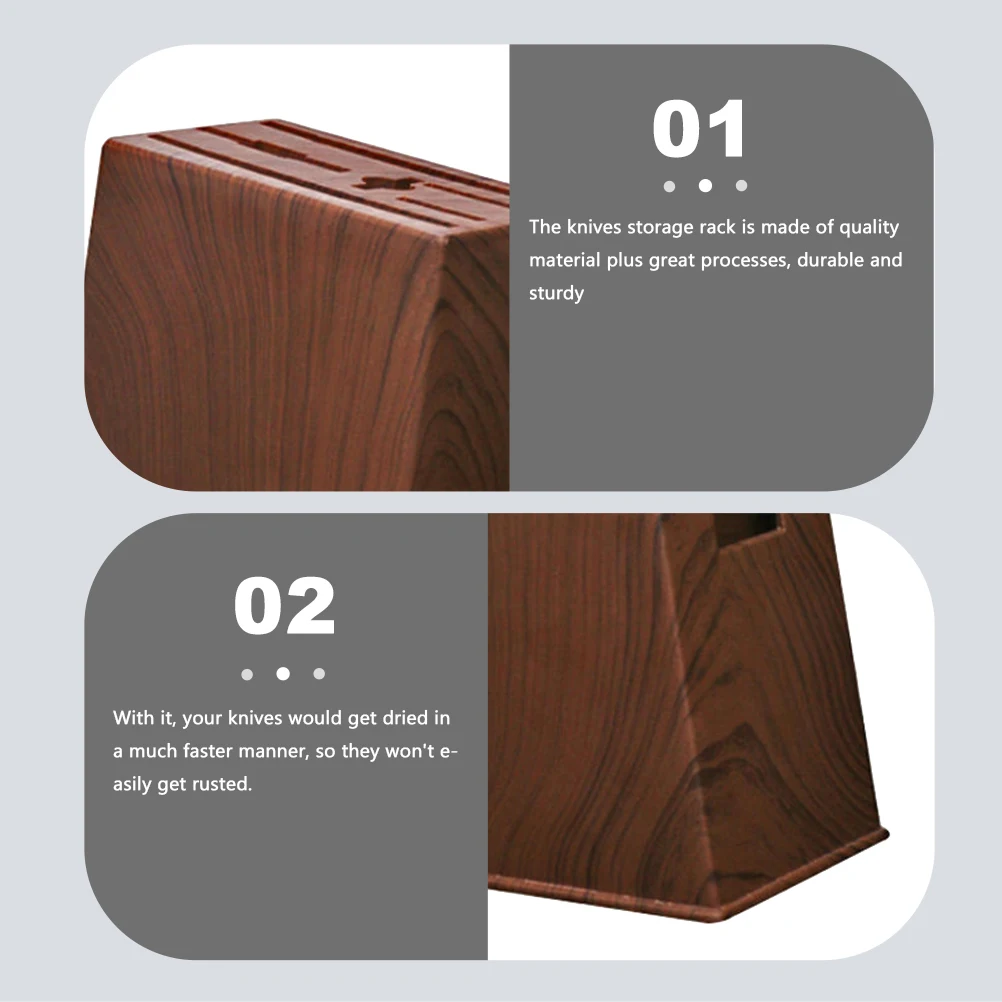 

2pcs Kitchen Knives Storage Rack Imitation Wood Grain Sturdy Home Knife Block For Cabinet Countertop Space Saving Rust