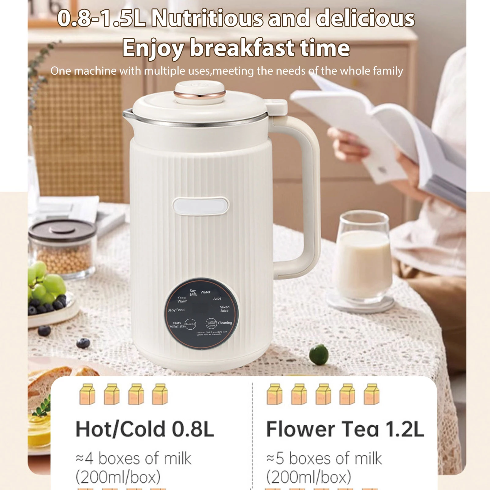 【New】Programmable Blender with Digital Display 12 Stainless Steel Blades Auto Cleaning 8H Keep Warm Function for Almond Milk image 3