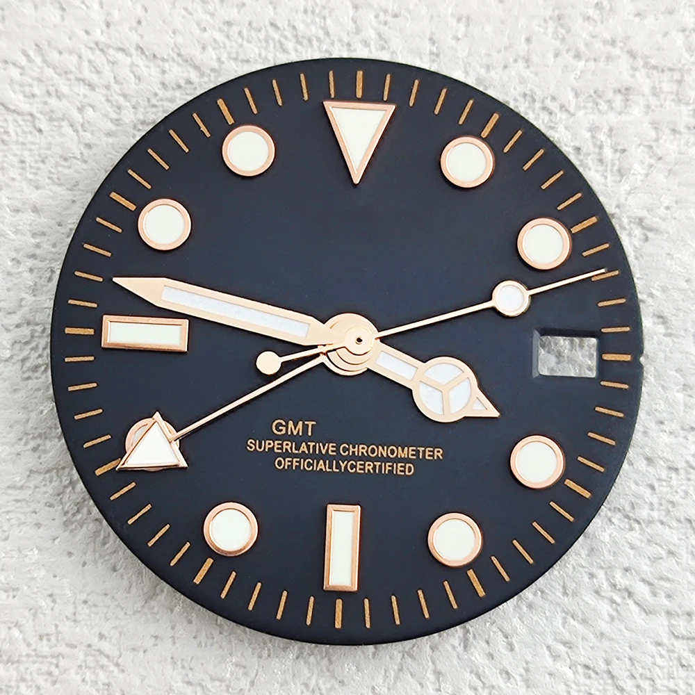 Mostrador GMT de 29 mm, mostrador luminoso verde de quatro ponteiros adequado para movimento NH34, mostrador melhorado, substituição de peças de relógio