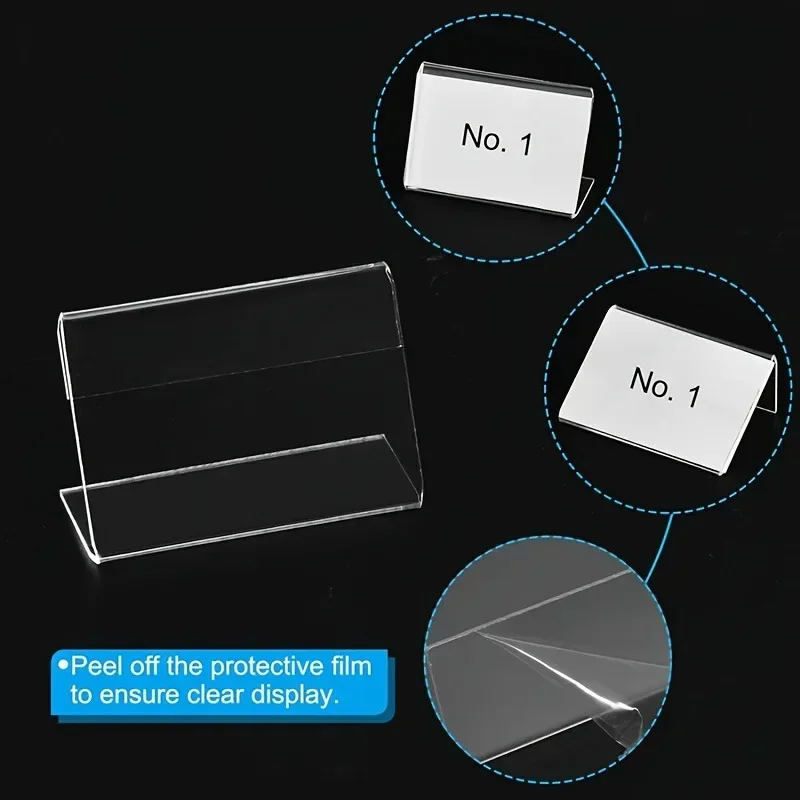 5pcs Mini Transparent Sign Display Rack Horizontal Tilt L-shaped Plastic Business Card Price Card Label Counter Stand