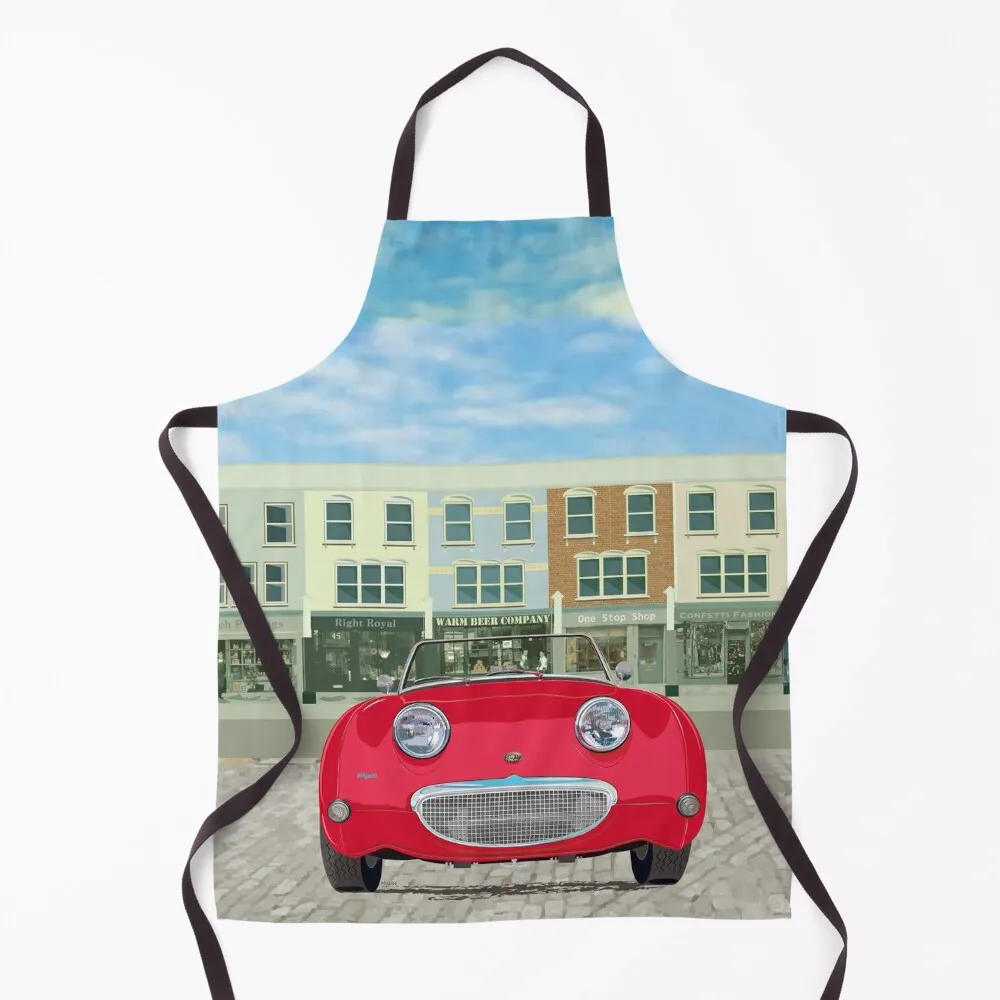 

Signal Red Frogeye/Bugeye Sprite, the first little 'Healey' – with a big smile! Apron Ladies Art Apron