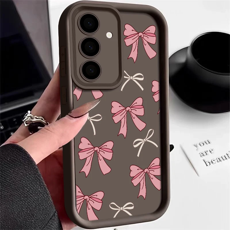 ربطة القوس فيونكة غطاء من السيليكون لهاتف سامسونج جالاكسي S25 Edge S24 Ultra S23 S22 Plus S24 S21 S20 FE A17 A56 A36 A26 A16 A55 A35 A15 غطاء