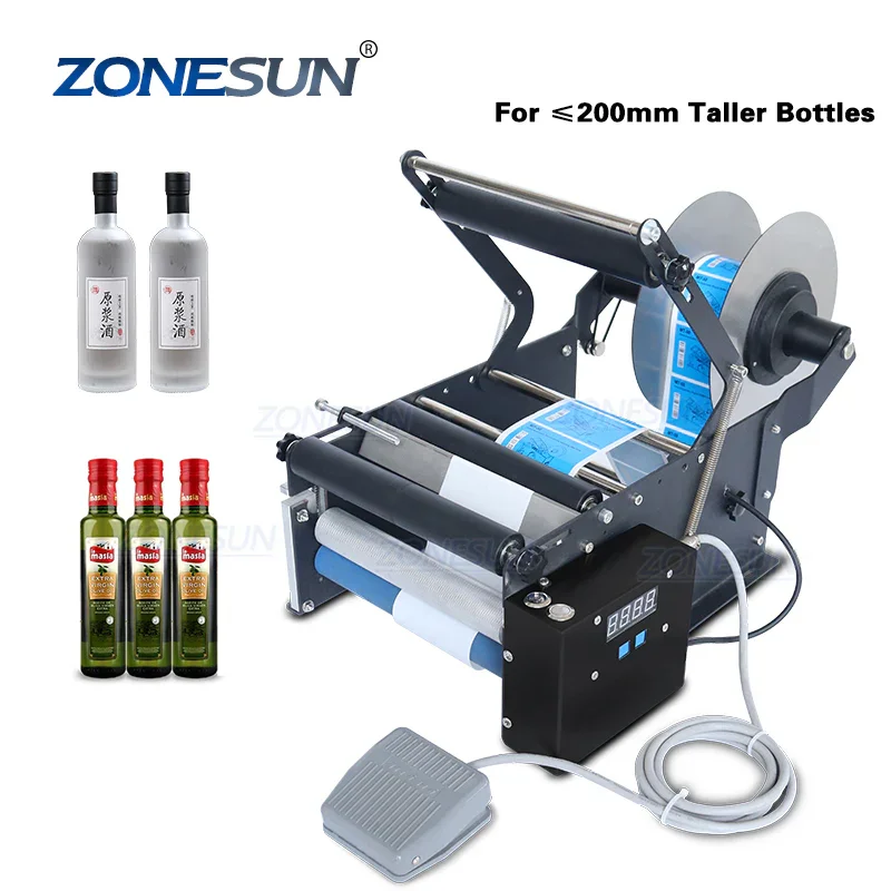 

SHIP FROM USA TO USA WITHOUT TAX ZONESUN ZS-TB16P Round Bottle Labeling Machine With Smart Electric Pedal Sticker PackageLabeler