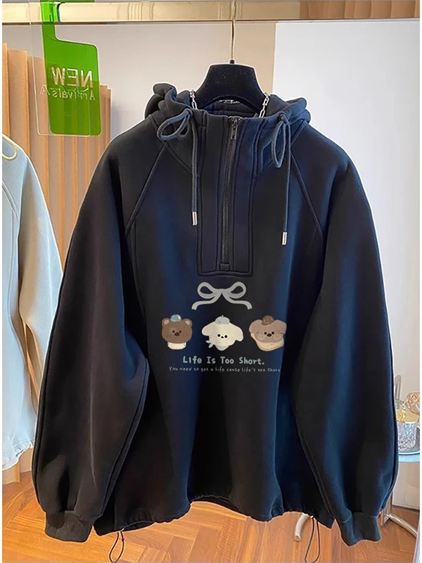 

Женская толстовка больших размеров с длинным рукавом, с принтом, удобная, в корейском стиле, с эффектом похудения, повседневная уличная одежда