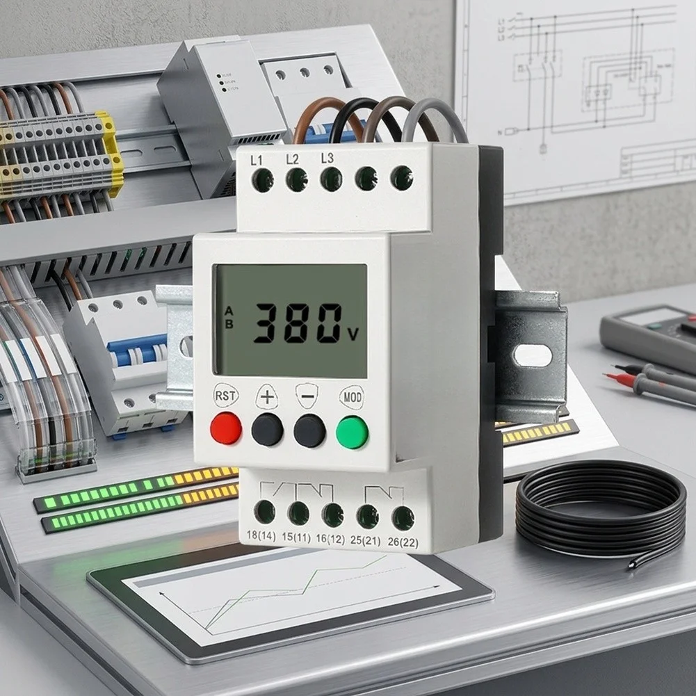 1pc JVR1000-A Digital 3phase Three-Wire Voltage Phase Sequences Protector 208-480VAC For Machine Tools Easy Installation