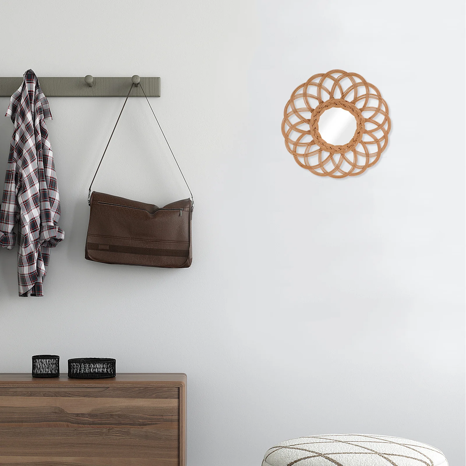 Lustro ścienne tkane w stylu rustykalnym do salonu, sypialni, dekoracyjne lustro w stylu bohemy, dekoracje do domu, ozdoby do pokoju dziecięcego