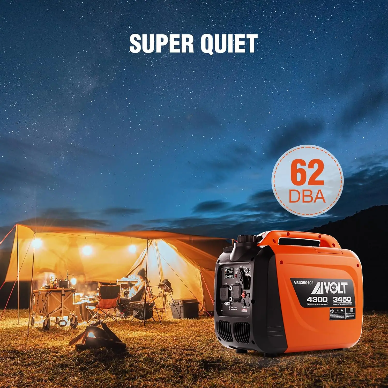 AIVOLT Inverter Generator 4300W Gas Powered Portable Super Quiet Outdoor Generator RV Ready for Camping Tools and Home Use, EPA