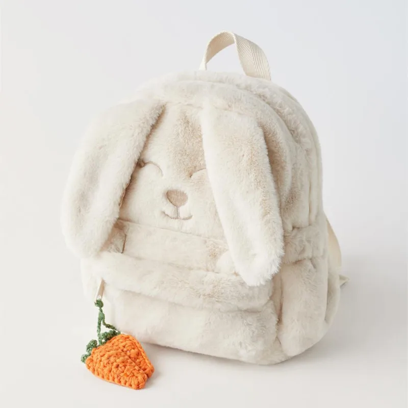 New winter beige plush cute carrot hanging ears Bunny ladies or children\'s backpack