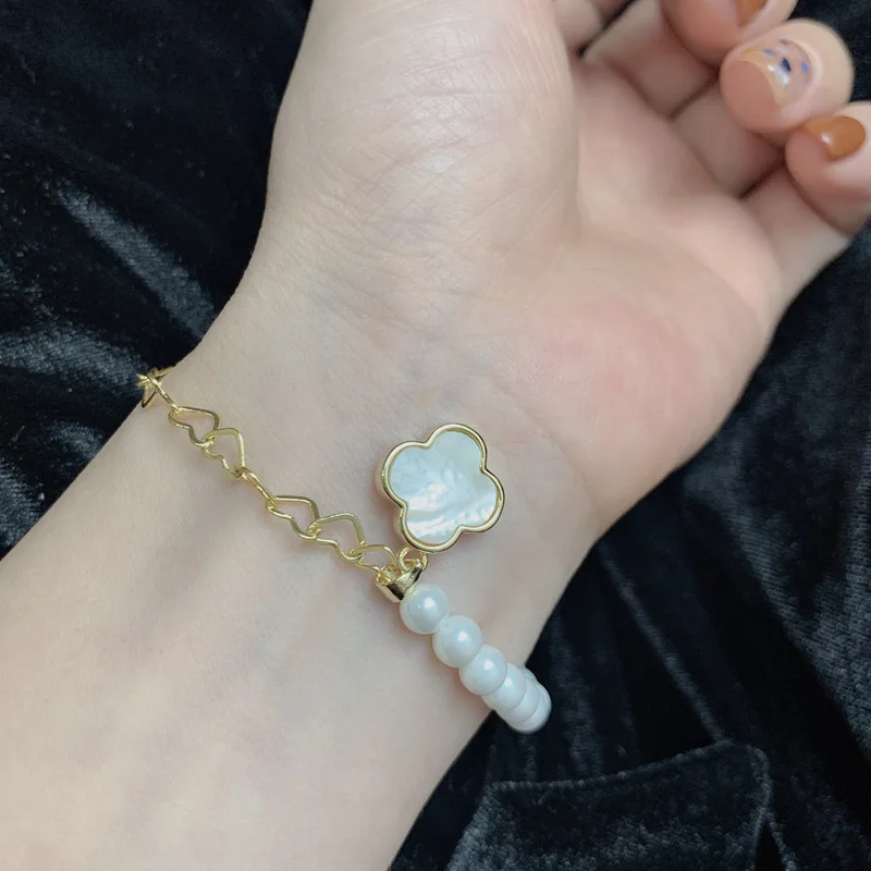

New Arrival Handmade DIY Mother of Pearl Clover Bracelet Women's European and American Minimalist Jewelry Accessories Gift