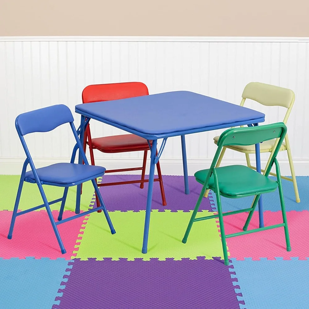 

Table and Chairs Kids 5-Piece set Folding Square Set for Daycare and Classrooms, Children's Activity Table and Set Chairs