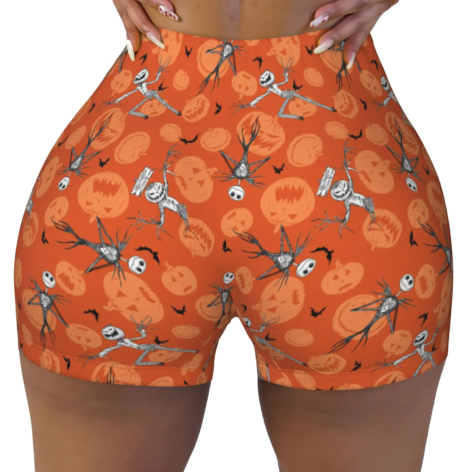 Custom Women's Skellingtones Skull Workout Yoga Shorts Halloween Athletic Gym Volleyball Biker Shorts