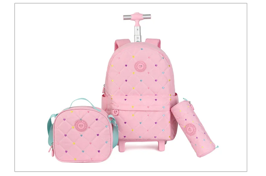 School Wheeled Backpack with Lunch Box Rolling Backpack for Girls School Backpack with wheels Girls Travel Luggage Suitcases view 2