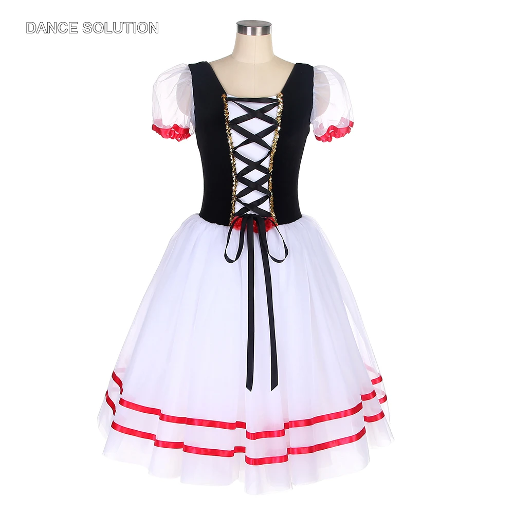 

Adult & Kids Romantic Tutu Dress Black Velvet Bodice with Short Puff Sleeves Tutu Dress for Women Performance Dancewear 14034