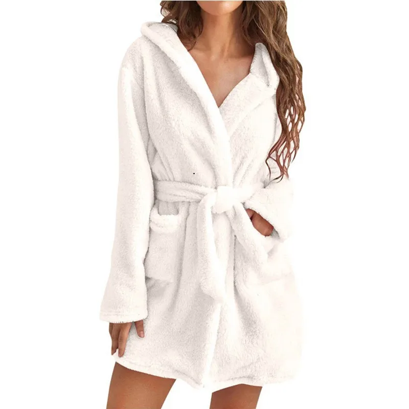 Plush Pajamas Solid Color Hooded Home Warm Bathrobe Women Sleepwear  Sleep Wear  Pyjama Pour Femme