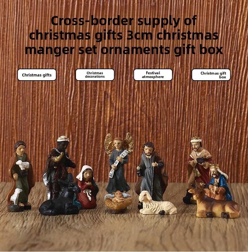 

11pcs Mini Colorful Nativity Scene Set - Hand-Painted Resin Holy Family Figurines for Desk Christmas Decor, Perfect Xmas Gift