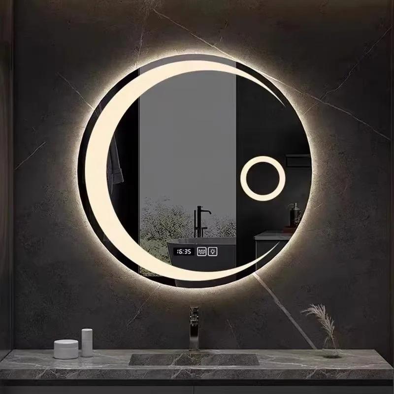 Moon Shaped Light Emitting Diode Wall Mirror Zoom Function Touch Switch Bathroom Fitting Room Clothing Store Bedroom