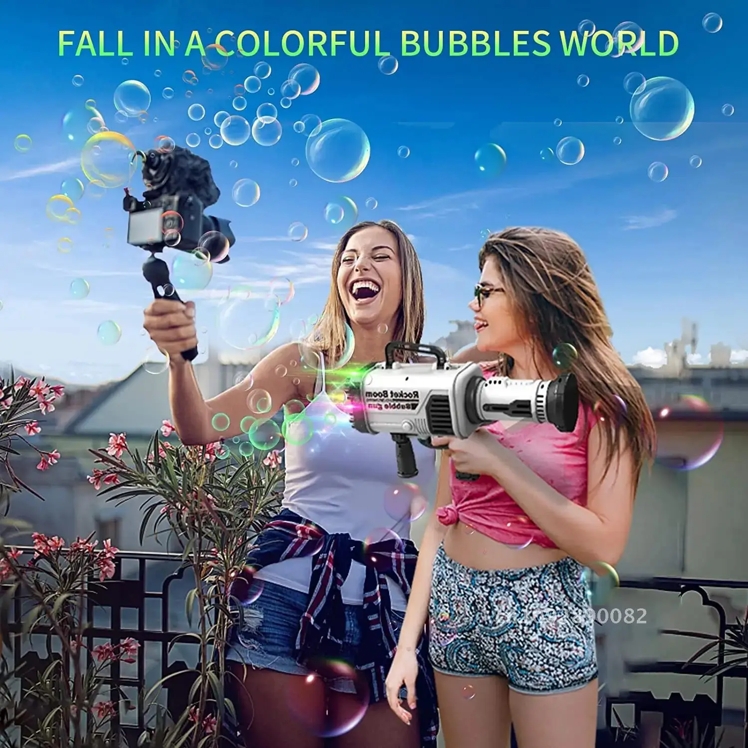 Forma de pistola cohete 69 agujeros burbujas de jabón máquina pistola juguetes de burbujas soplador día niños con luz de regalo automática al aire libre