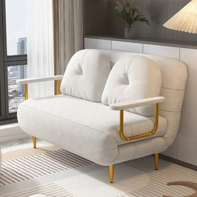 Foldable dual-purpose stacked cloud sofa bed small apartment balcony living room study retractable multifunctional cream single