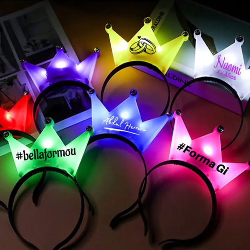 

10pcs Customized LED Crown Headbands Light Up Crown Headbands Tiara Glitter Hairbands Wedding Party Supplies party favors