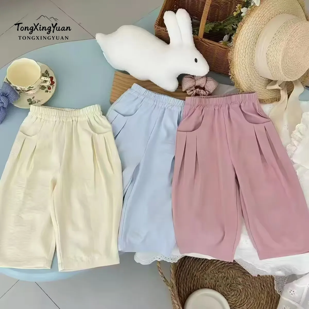 2026 Summer Soft Cute Cropped Refreshing Pants Baby Loose Straight Pants Summer Baby Girl Mosquito Pants
