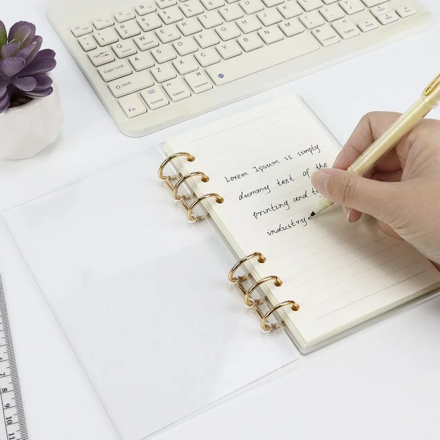 แฟ้ม A6 แบบ 6 ห่วง ปกอะคริลิคใส ห่วงโลหะสีทอง พร้อมกระดาษมีเส้น 45 แผ่น สำหรับวางแผนงบประมาณ