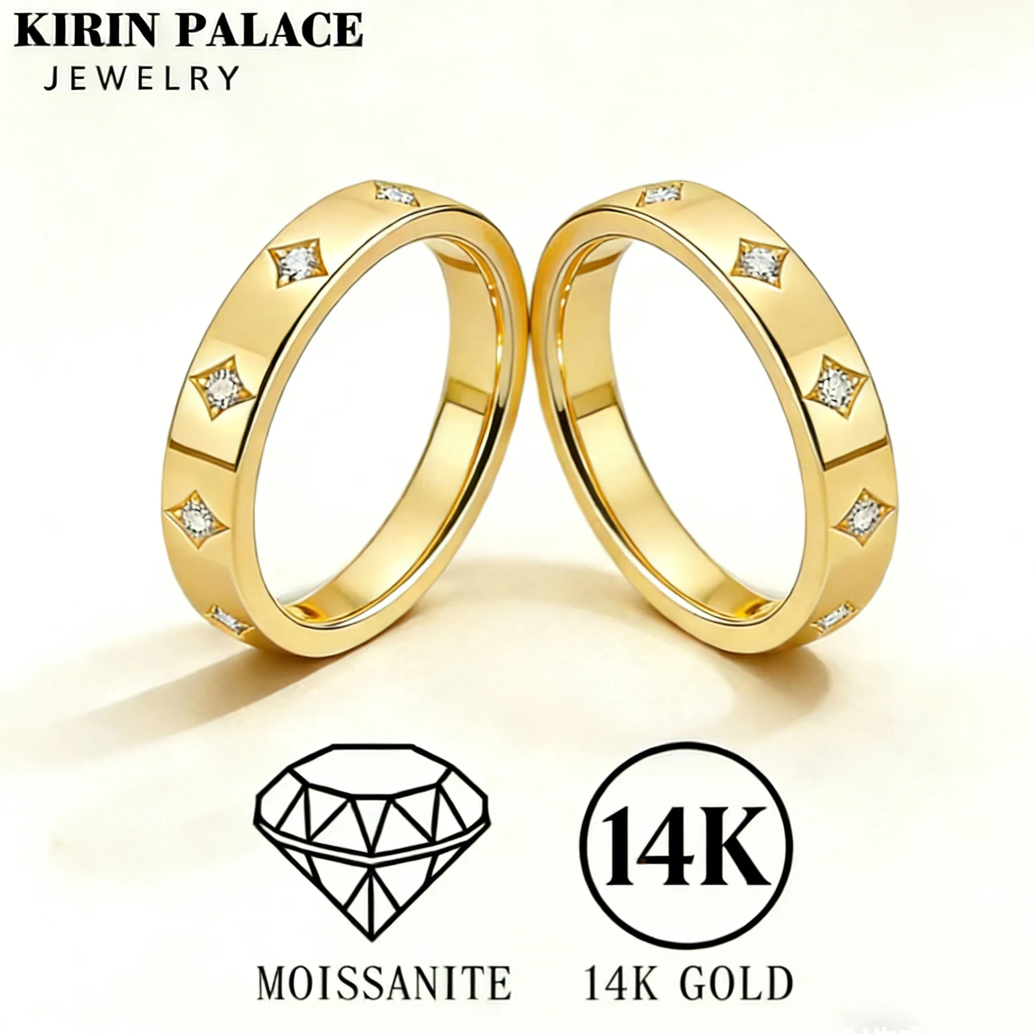 

14K Gold Inlaid with Moissanite Star Shaped Ring Exquisite Classic Style Stackable Wedding Ring High-end Banquet Jewelry Gifts