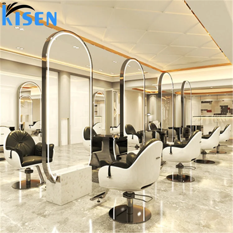 

Modern Luxury Salon Equipment Furniture Makeup Beauty Single/Double Side LED Light Barbershop Mirror