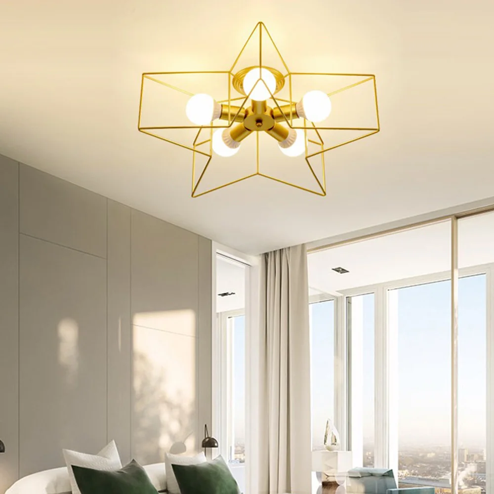 

Nordic Ceiling Lamp Personality Pentagonal Lamp Net Red Children'S Room Lamp Modern E27 Chandelier Bedroom / Living Room / Porch