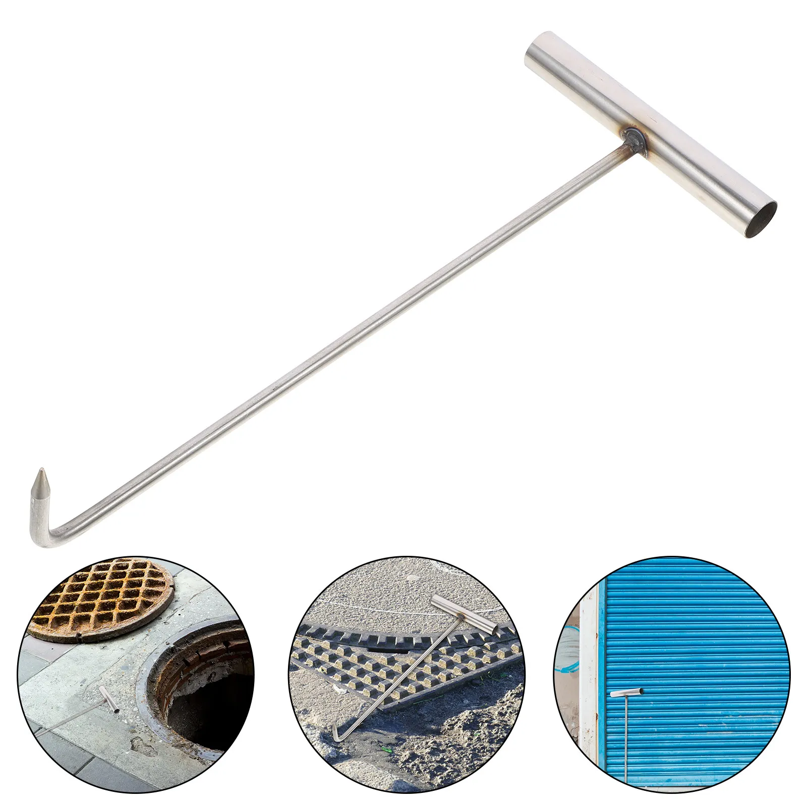 Stainless Steel T Shaped Manhole Cover Hook Heavy Duty Lift Hook for Sewer Maintenance Garden Farm Yard Park Balcony Well Lid