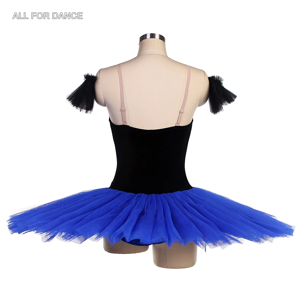 Corsage haut en velours noir avec tutu pansement bleu, olympiques de danse de ballet pré-professionnels, tutus de performance sur scène pour adultes et enfants, BLL093