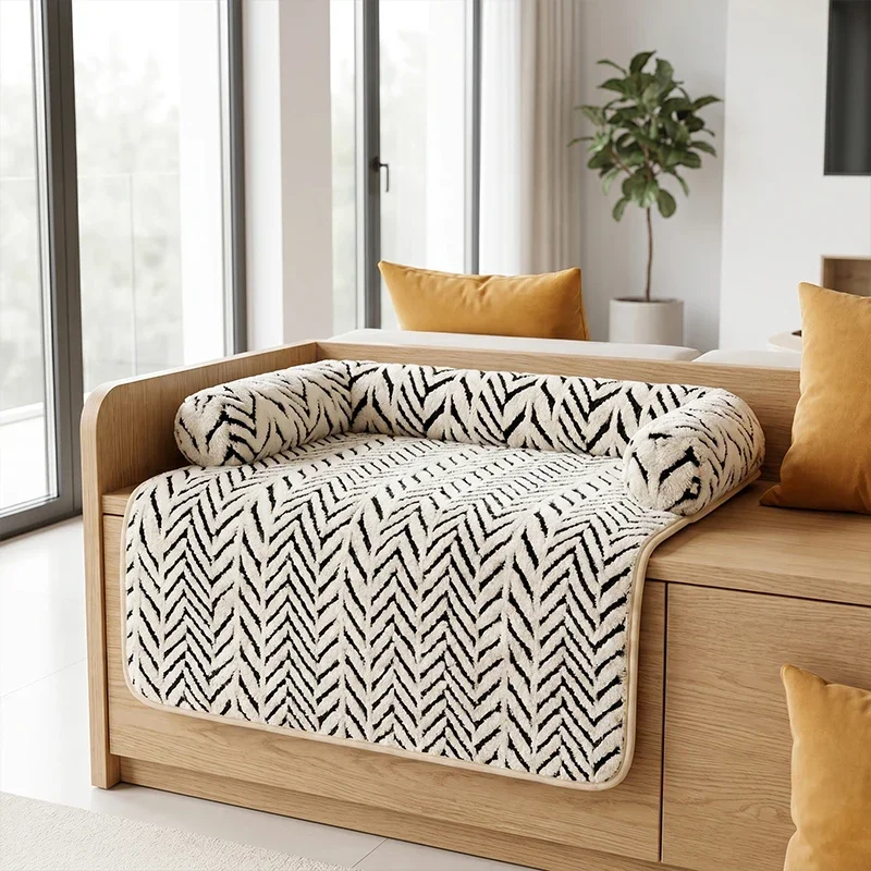 Haustier-Sofabett-Matte mit Seitenpolstern, Weiche Flauschige Couch-Schutzmatte, Rutschfeste Hunde- und Katzenbett-Schlafunterlage für Kleine und Mittelgroße Haustiere – Detail 7
